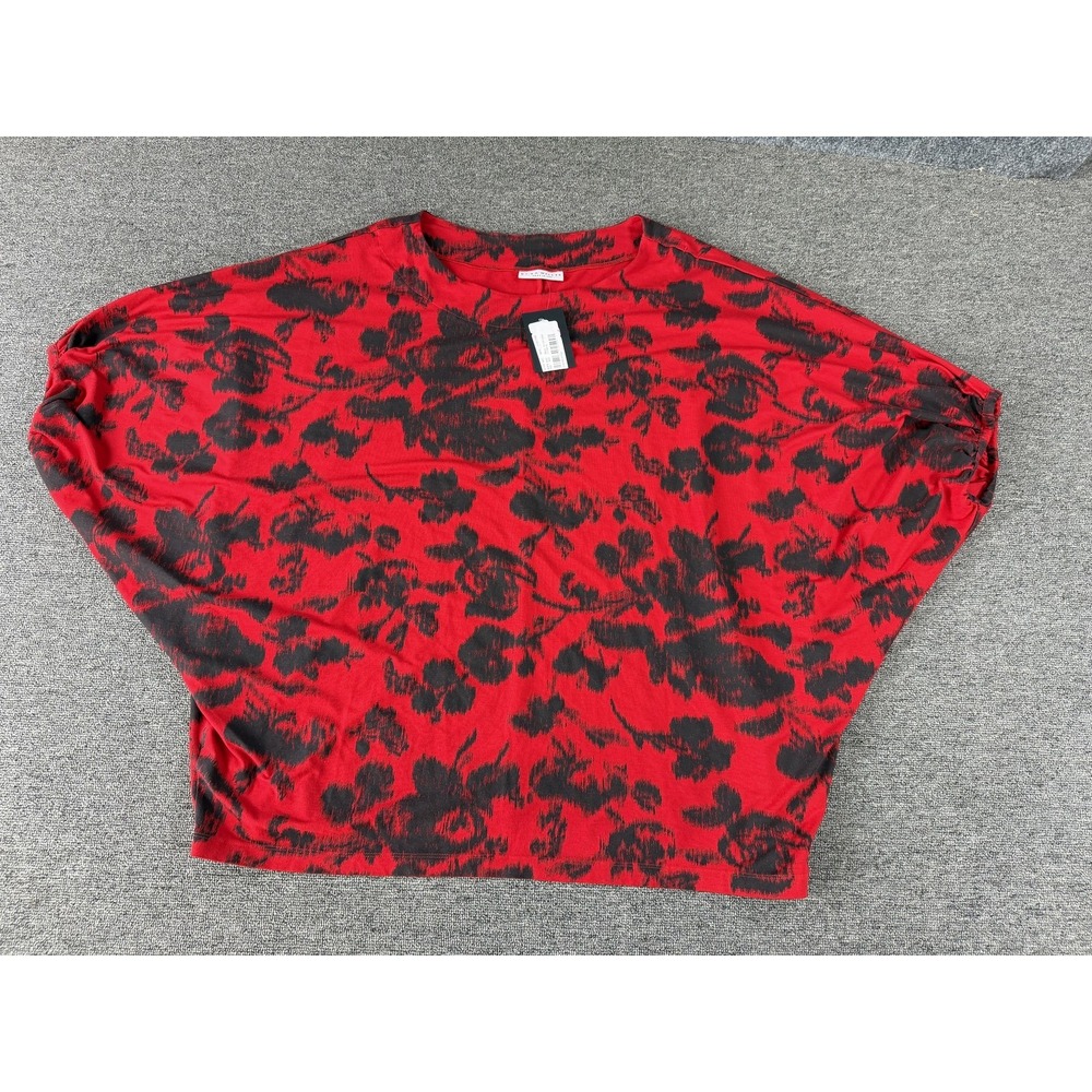 Bryn Walker Shirt Womens Small Red Floral Dolman 3/4 Sleeve Tunic Top Made USA